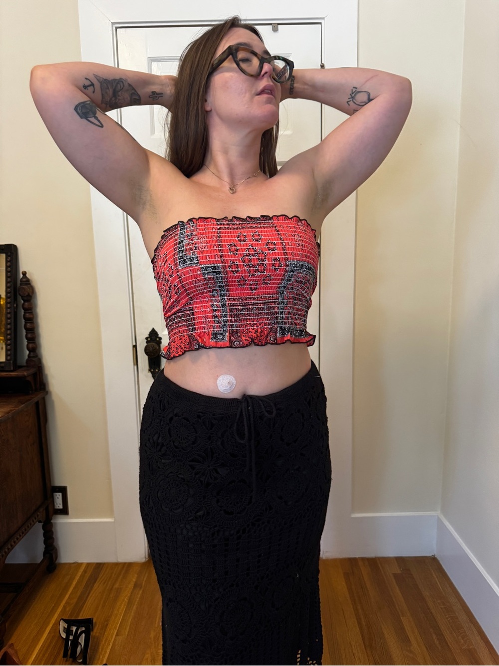 Y2K does 70s Vintage Red Bandana Print Tube Top